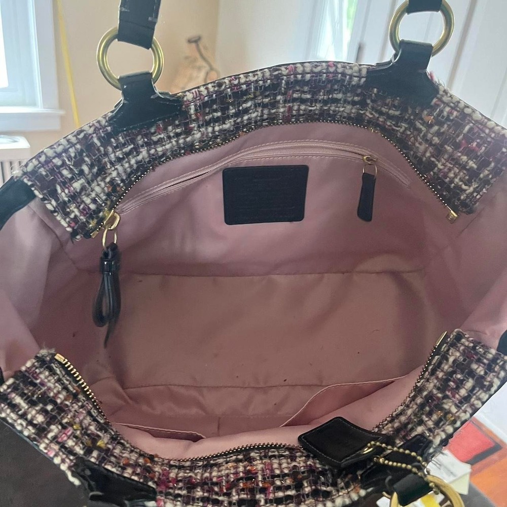 Y2K 2000s Coach Rare Pink Tweed Gallery Tote Shoulder Bag / Handbag - Picture 6 of 7